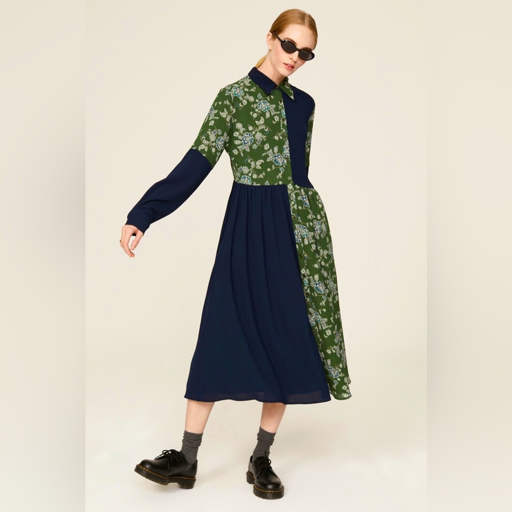 RTR PAMELA LOVE Paisley Patchwork Dress Green Floral S